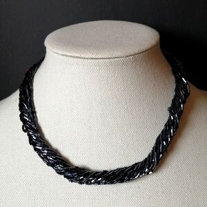 Dark Blue Navy Glass Seed Beads Collar Torsade Necklace